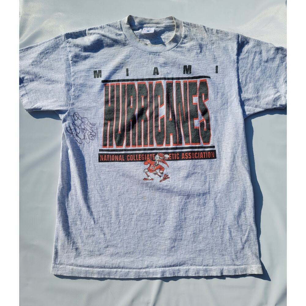Vintage Miami Hurricanes Signed Autograph Gray Delta USA T-Shirt Size L
